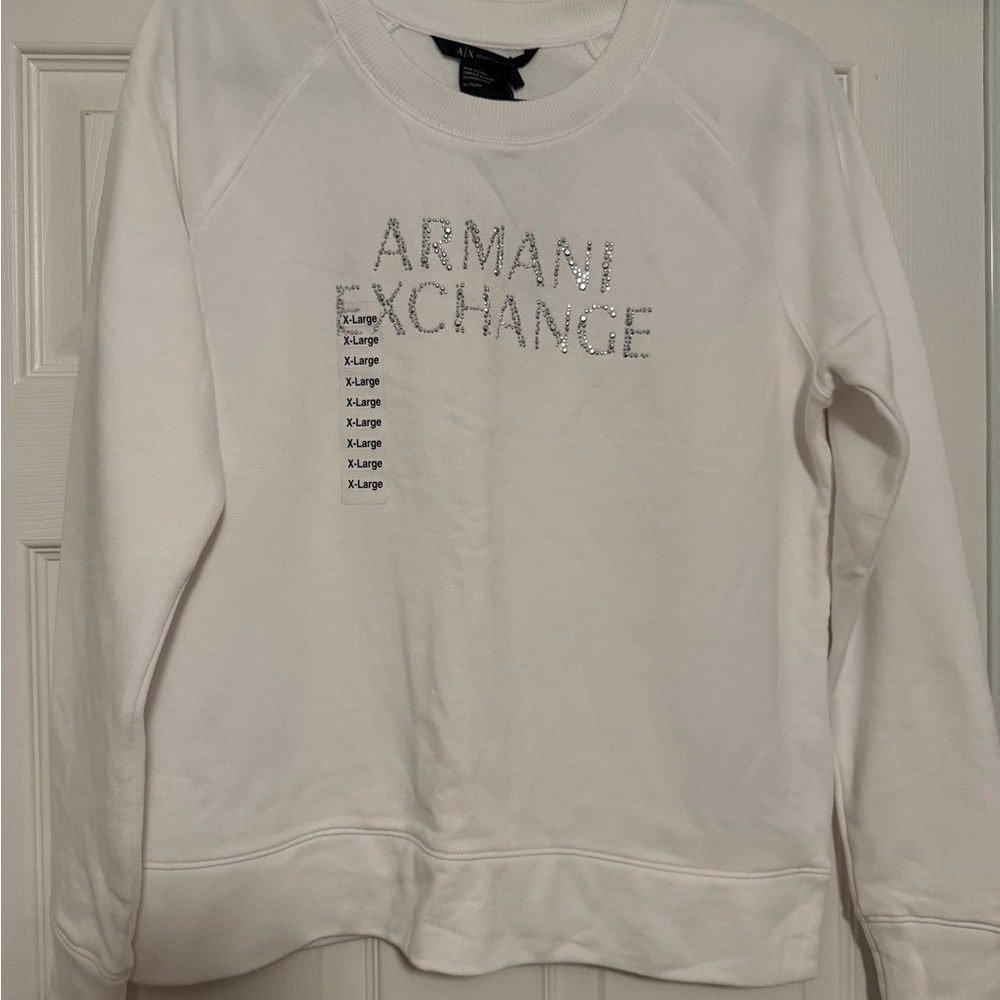 Armani Exchange White Sweatshirt & Sweatpant Set with Crystal Accents